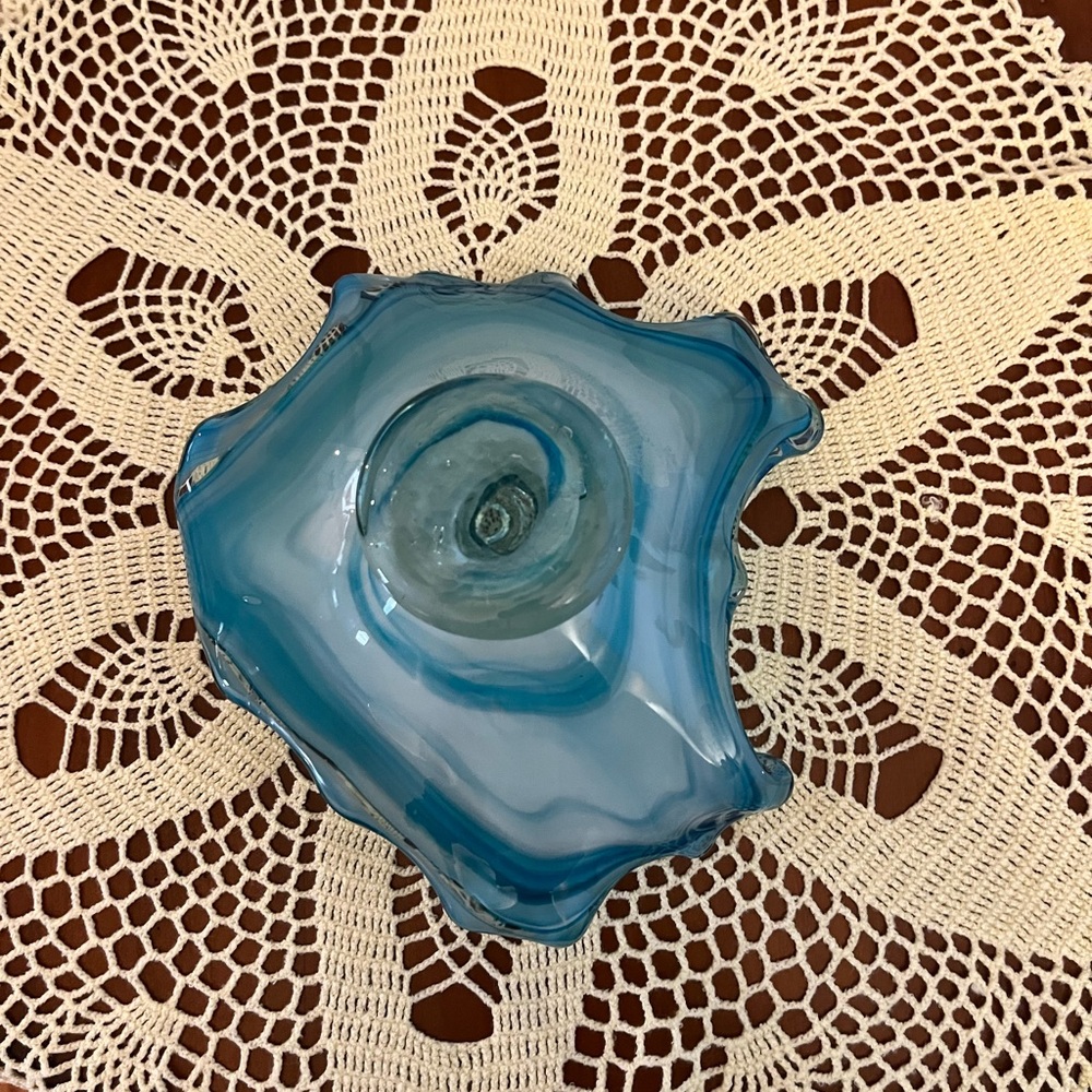 Vintage murano style art glass bowl, opalescent blue color - Picture 3 of 9